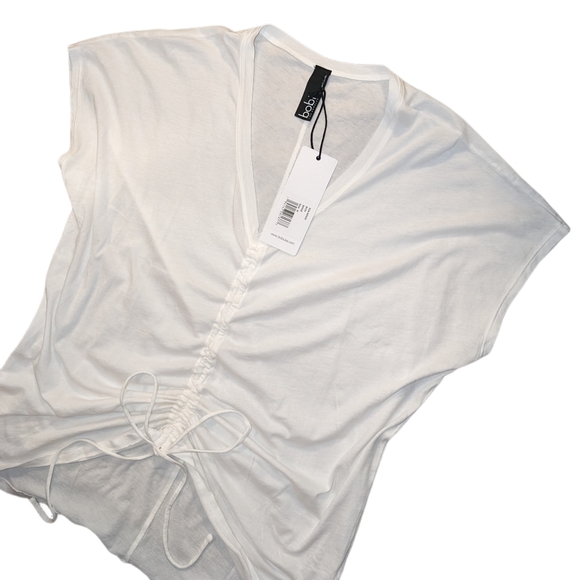 NWT Bobi Los Angeles Lightweight Jersey V-Neck Ruched Tee - Picture 5 of 9